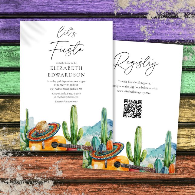 Let's Fiesta Watercolor QR Code Bridal Shower Invitation (Let's Fiesta Watercolor QR Code Bridal Shower Invitation)