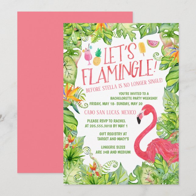 Let's Flamingle Bachelorette Party Invitation (Front/Back)