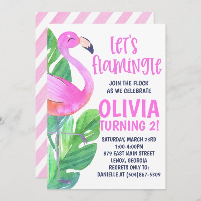 Let's Flamingle! Birthday Party Invitation (Devant / Derrière)