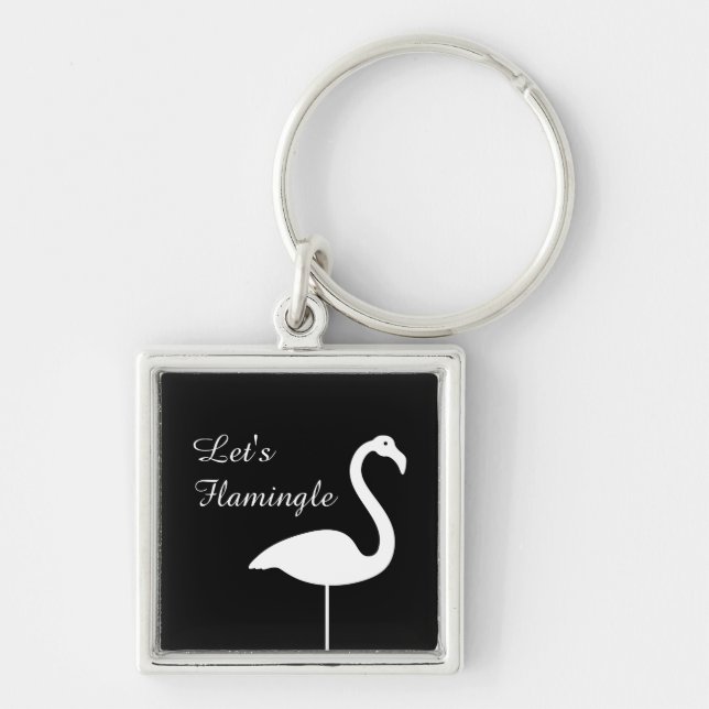 Let's Flamingle Black Flamingo Keychain (Front)