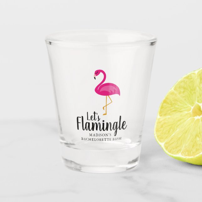 Let's Flamingle Flamingo Bachelorette Party Shot Glass (Front)