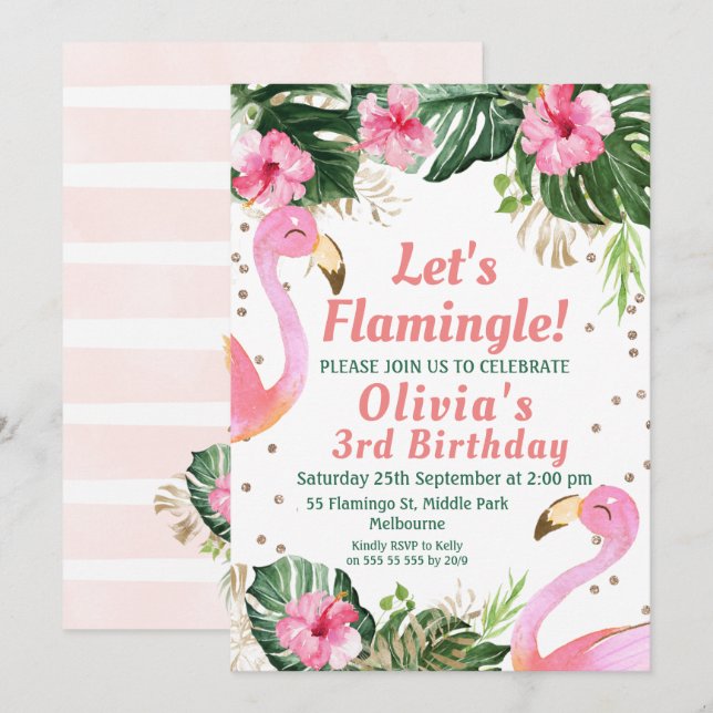Let's Flamingle Flamingo Birthday Invitation (Front/Back)