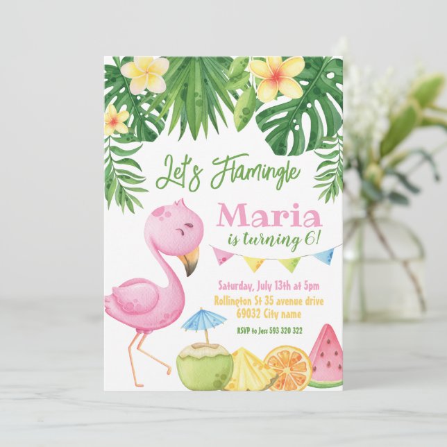 Let's Flamingle Flamingo Birthday Invitation (Standing Front)
