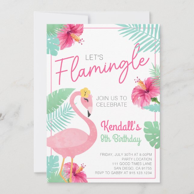 Let's Flamingle Flamingo Birthday Party Invitation (Front)