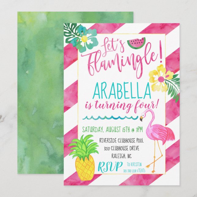 Let's Flamingle Flamingo Party Invitation (Front/Back)