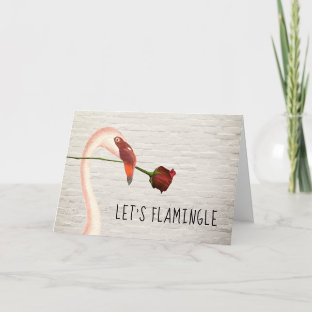 Let's Flamingle Flamingo Rose Valentine Card (Front)