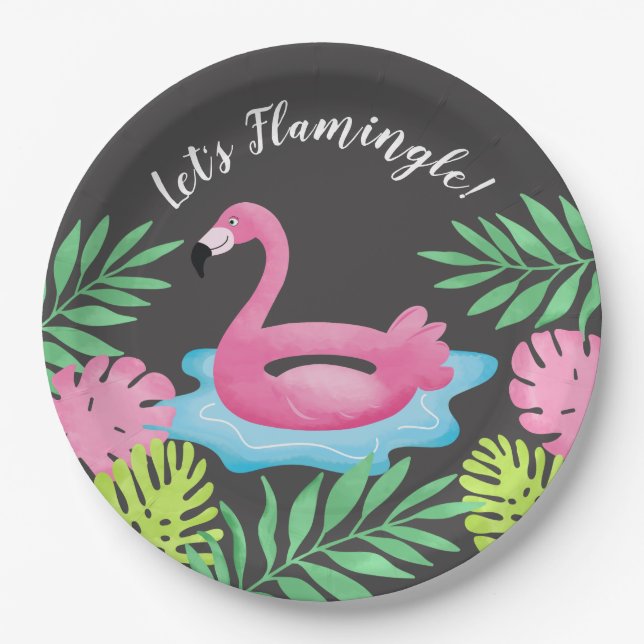 Let's Flamingle Flamingo Tropical Paper Plate (Front)
