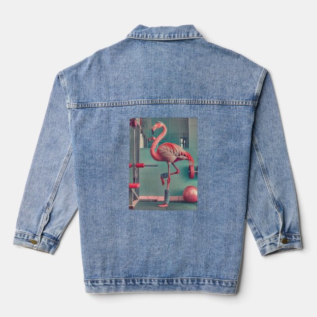 Let's Flamingle - Flamingo Wear - Gym Workout Denim Jacket (Back)
