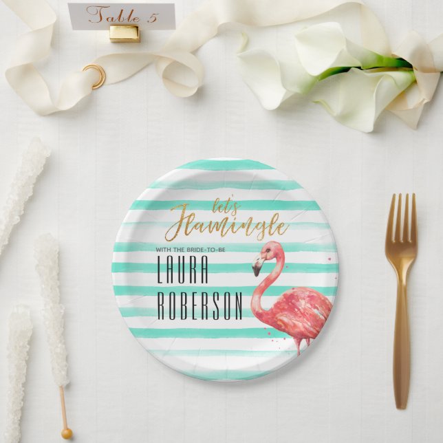 Let's Flamingle Mint Watercolor | Bridal Shower Paper Plate (Wedding)