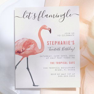Let's Flamingle   Modern Flamingo Birthday Party Invitation Postcard