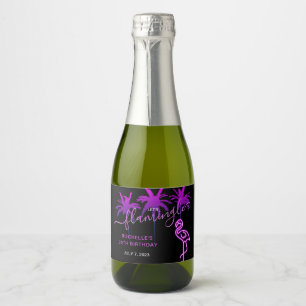 Let's Flamingle Neon  Pink Flamingo 30th Birthday Sparkling Wine Label