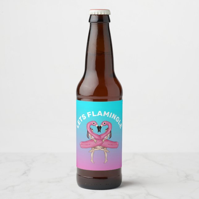 Let's Flamingle Party Float Ombre Pink Beer Bottle Label (Front)