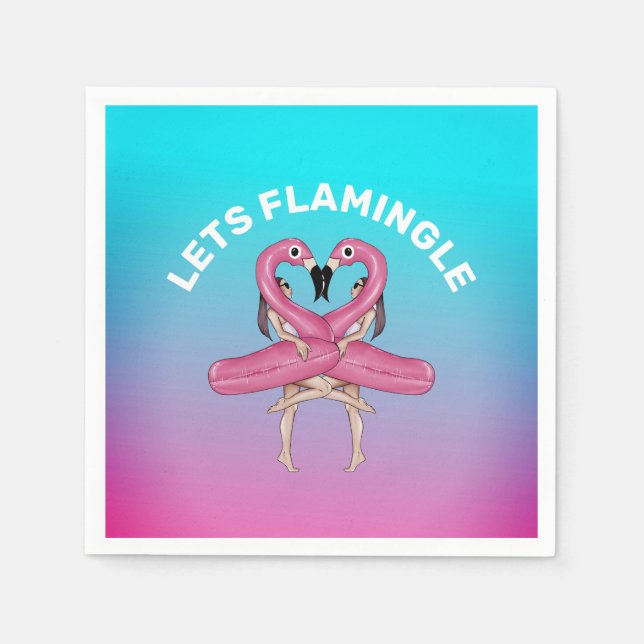 Let's Flamingle Party Float Ombre Pink Square Pape Napkin (Front)