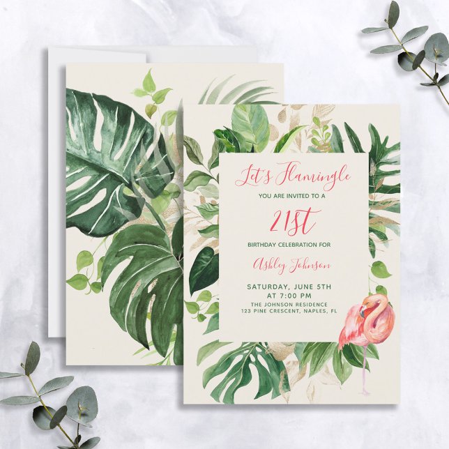Let's Flamingle Pink 21st Tropical Birthday Party Invitation (Creator Uploaded)