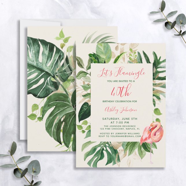 Let's Flamingle Pink 40th Tropical Birthday Party Invitation (Creator Uploaded)