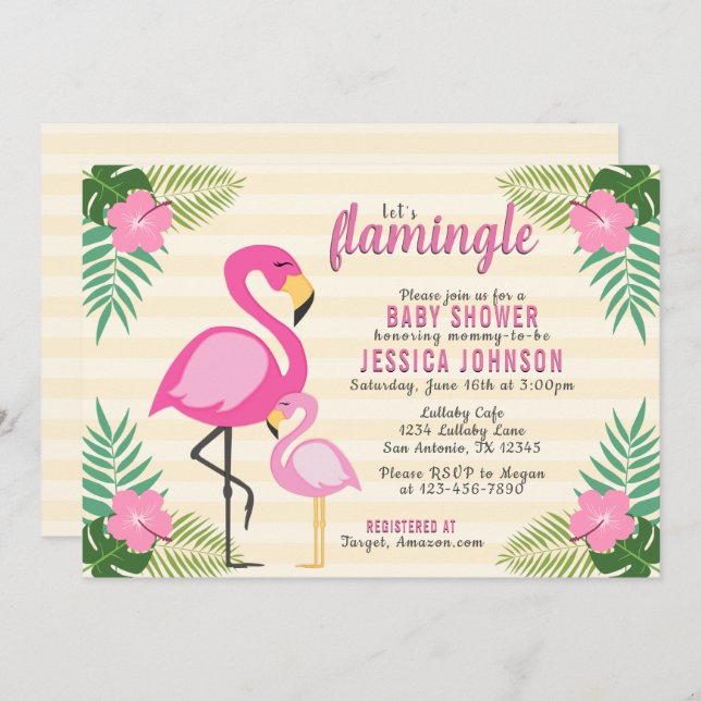 Let's Flamingle Pink Flamingo Baby Shower Invitation (Front/Back)