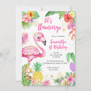Let's Flamingle Pink Girl Tropical Birthday Invitation