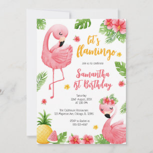 Let's Flamingle Pink Girl Tropical Birthday Invitation