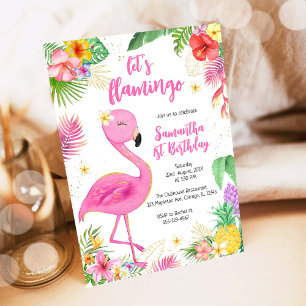 Let's Flamingle Pink Girl Tropical Birthday Invitation