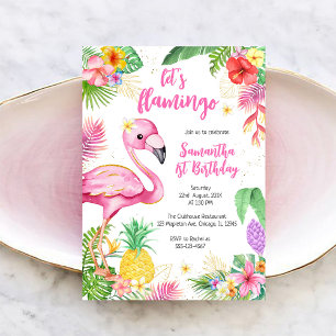 Let's Flamingle Pink Girl Tropical Birthday Invitation