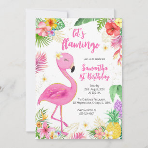 Let's Flamingle Pink Girl Tropical Birthday Invitation