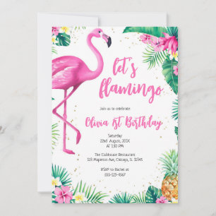 Let's Flamingle Pink Girl Tropical Birthday Invitation