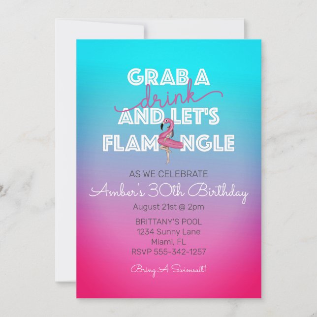 Lets Flamingle Summer Pool Party 30th Birthday Inv Invitation (Front)
