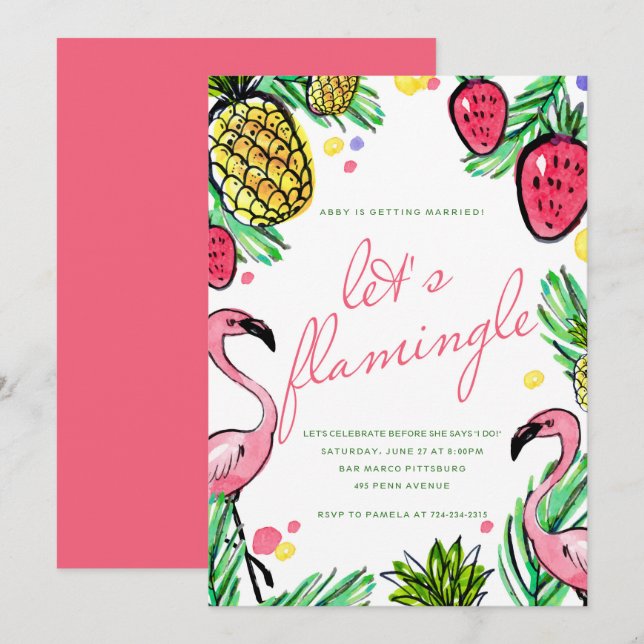 Let's Flamingle Tropical Bachelorette Party Invite (Front/Back)