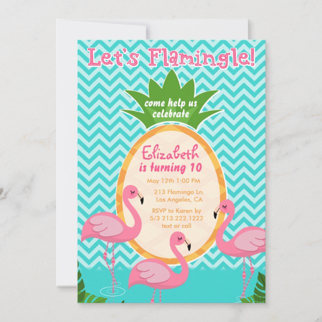 Let's Flamingle Tropical Birthday Invitation (Front)