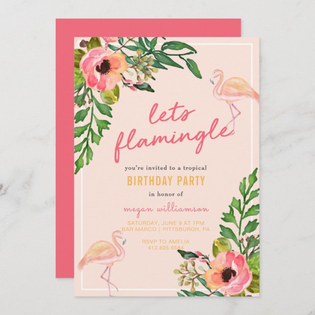 Let's Flamingle Tropical Birthday Party Invitation (Front/Back)