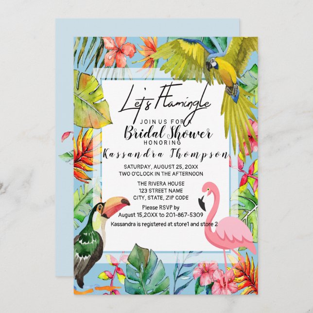 Let's Flamingle Tropical Bridal Shower Invitation (Front/Back)