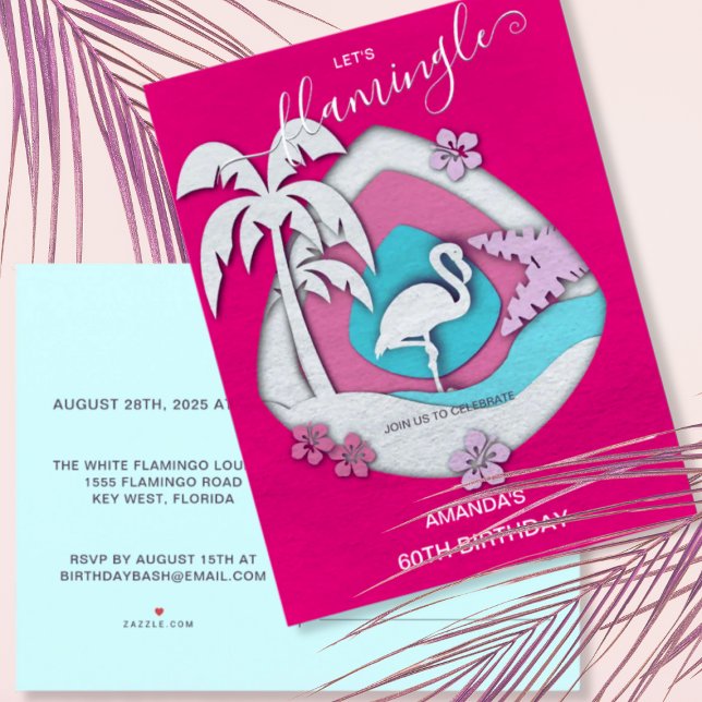 Let's Flamingle Tropical Flamingo 60th Birthday Invitation Postcard (Creator Uploaded)