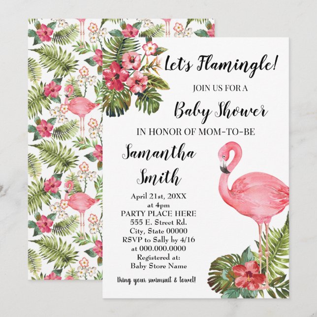 Let's Flamingle! tropical flamingo baby shower Invitation (Front/Back)