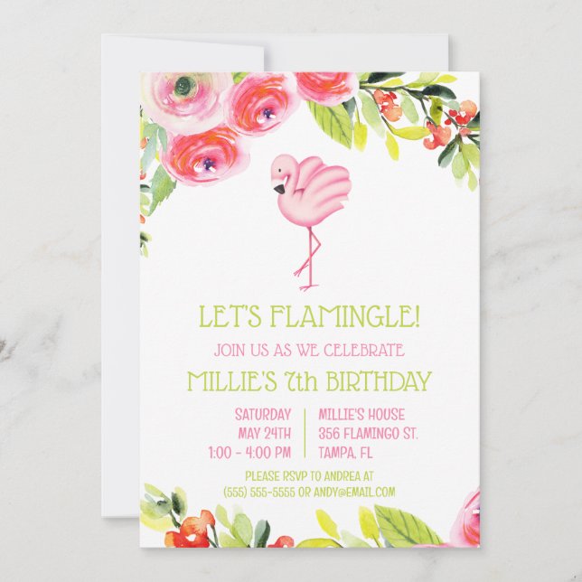 Let's Flamingle! Tropical Flamingo Birthday Party Invitation (Front)