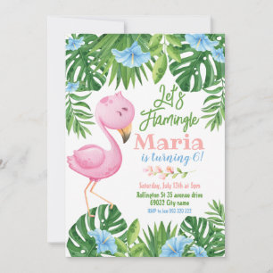 Let's Flamingle Tropical Flamingo Kids Birthday  Invitation