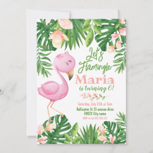 Let's Flamingle Tropical Flamingo Kids Birthday  Invitation