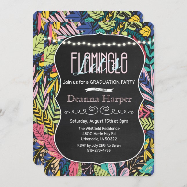 Let's Flamingle Tropical Graduation Invitation (Front/Back)