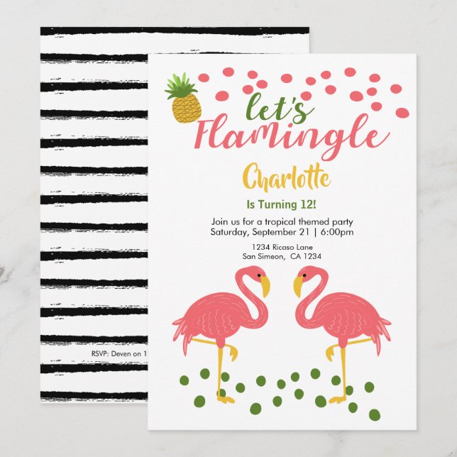 Lets Flamingle Tropical Pink Flamingo Birthday Invitation (Front/Back)