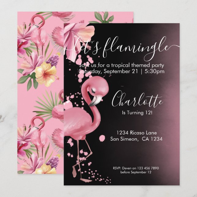 Lets Flamingle Tropical Pink Flamingo Birthday Invitation (Front/Back)