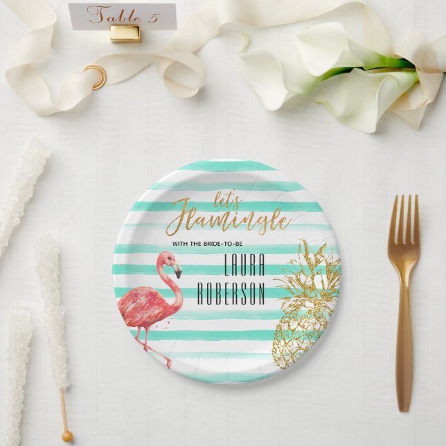 Let's Flamingle Watercolor Bridal Shower Pineapple Paper Plate (Wedding)