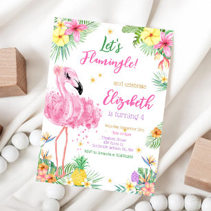 Let's Flamingo Flamingle Tropical Birthday Invitation