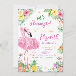 Let's Flamingo Flamingle Tropical Birthday Invitation