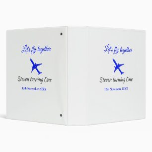 Let's fly together first birthday plane blue silve binder