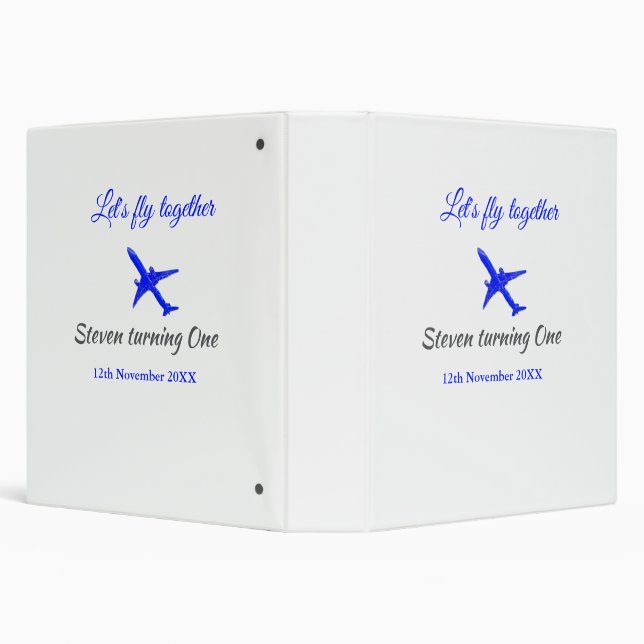 Let's fly together first birthday plane blue silve binder (Background)