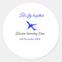 Let's fly together first birthday plane blue silve