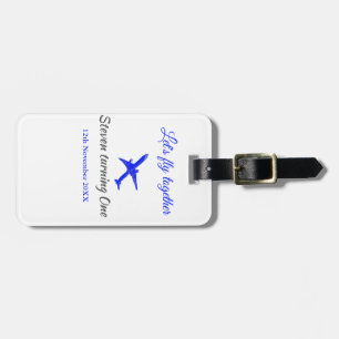 Let's fly together first birthday plane blue silve luggage tag