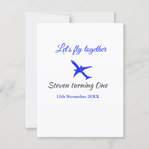 Let's fly together first birthday plane blue silve postcard