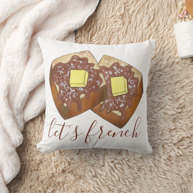 Let's French Toast Butter and Syrup Breakfast Food Throw Pillow (Blanket)