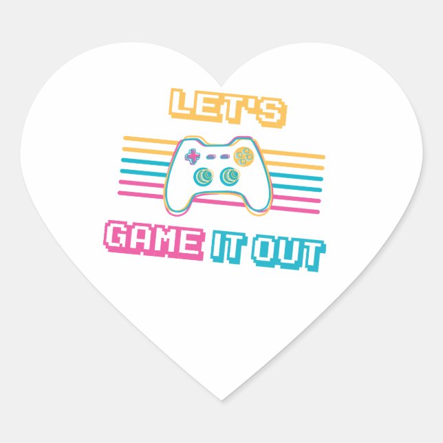 Let's game it out - Retro style Heart Sticker (Front)
