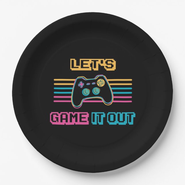 Let's game it out - Retro style Paper Plate (Front)
